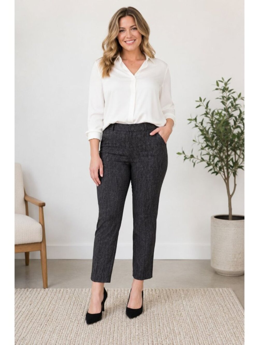 Lane Bryant Women's Black Superior Stretch Textured Ankle Pants Plus 22